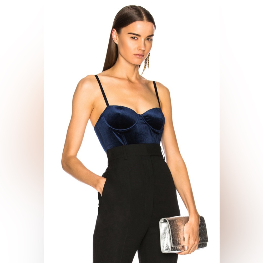 Fleur Du Mal Velvet Balconette Bodysuit - size Small - color is Midnight Blue